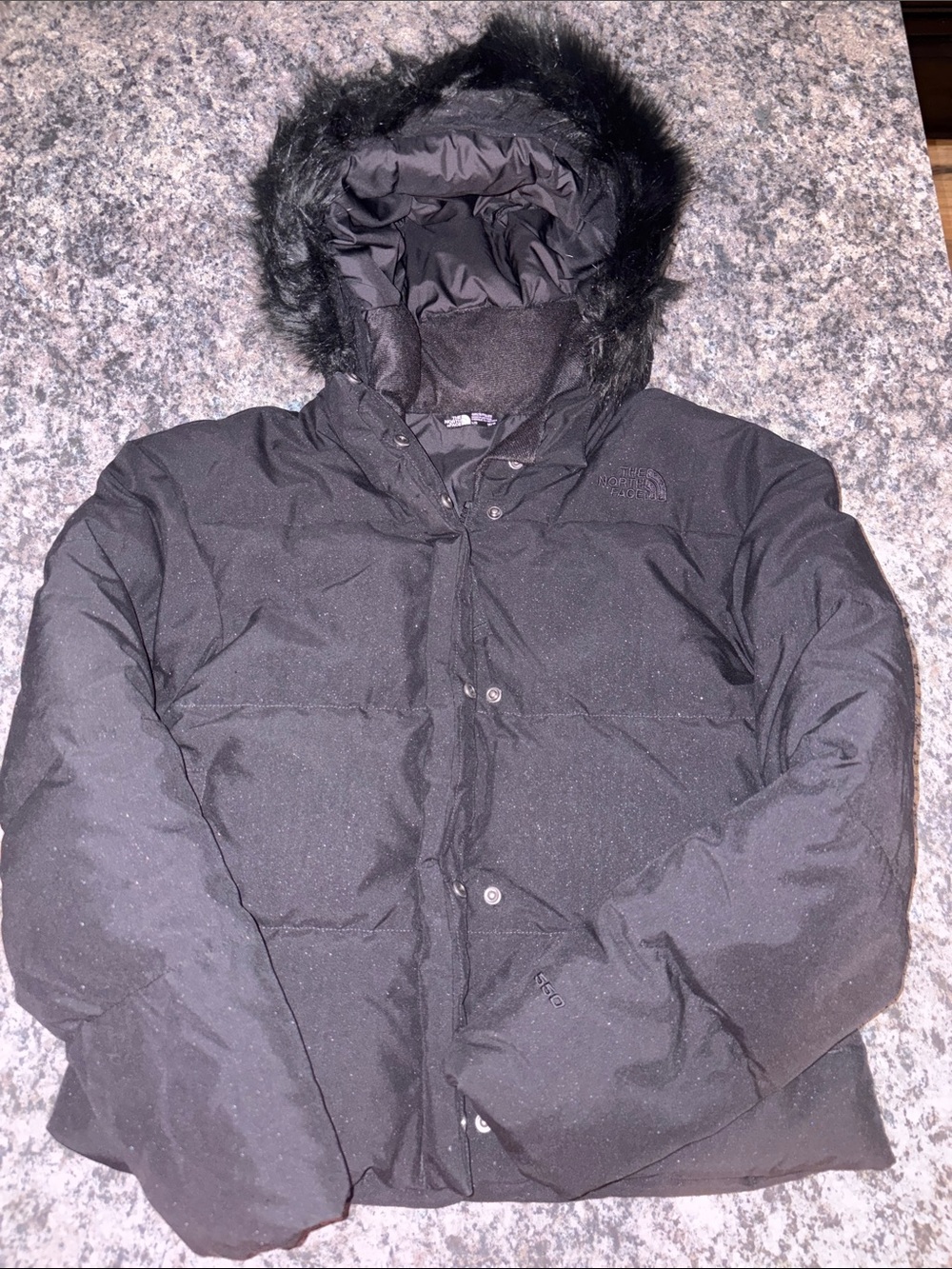 The North Face Black Kids Puffer Coat with Faux-Fur Trim Hood